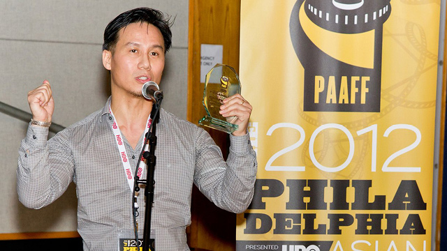 Photo of BD Wong speaking with his Acting Excellence Award at PAAFF 2012