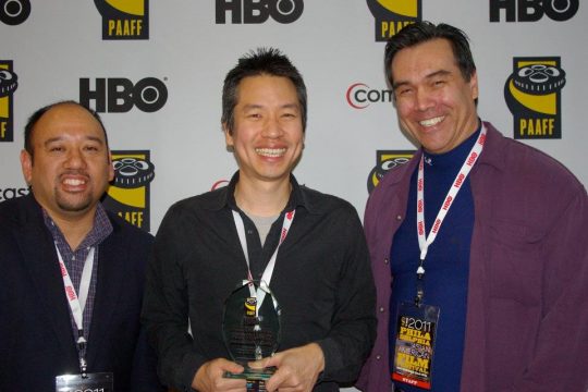 Brad Baldia, JP Chan with his trophy for Best Short Film, and Michael Wingate-Jones at PAAFF 2011