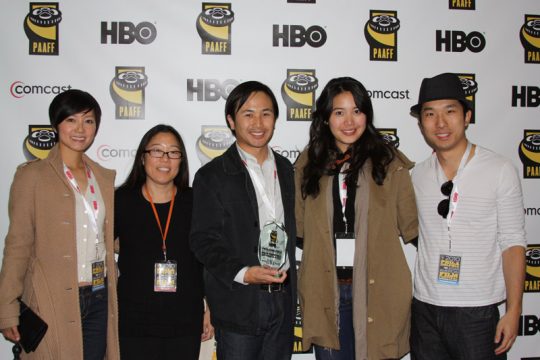 Raul Jocson with guests and his trophy for Best Narrative Feature